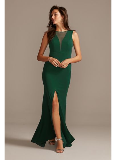 Illusion Deep-V Center Slit Stretch Crepe Dress - The perfect dress to wear for any special